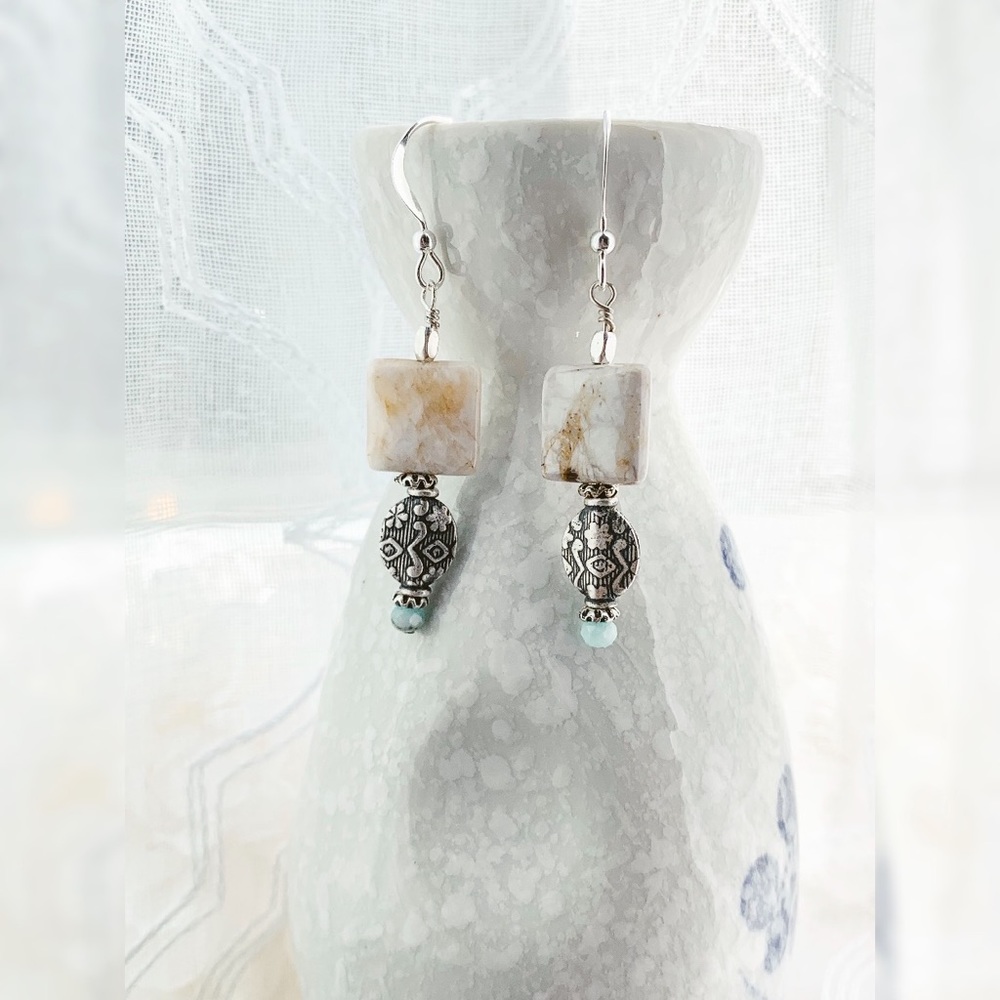 Handmade brioche jasper dangle‎ earrings